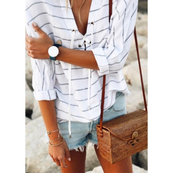 Rails Tops - Rails Striped Oversized Linen Blend Top